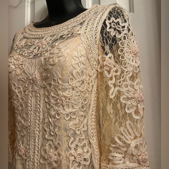 Sue Wong Nocturne Lace Cream Cocktail Dress Floral Pattern Lace Mini Sz 0 - Picture 5 of 8